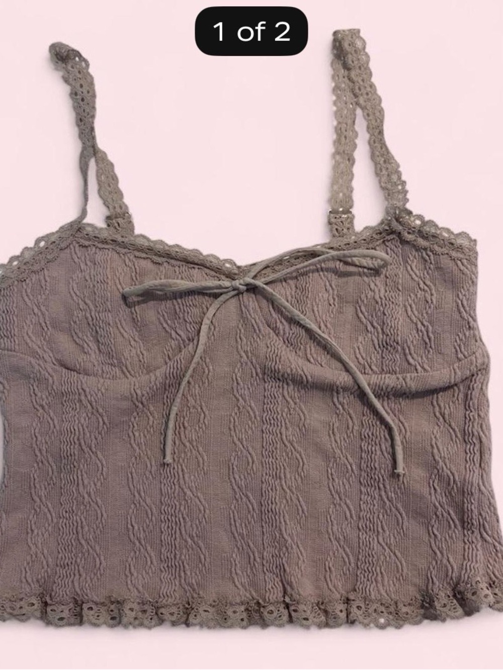 Edikted Lace-Trim Knit Cropped Cami Top — Taupe